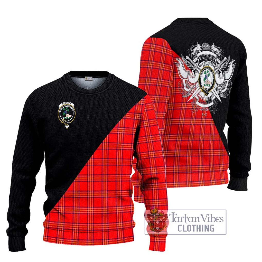 Burnett Modern Tartan Knitted Sweater with Family Crest and Military Logo Style Unisex - Tartanvibesclothing Shop