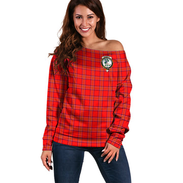 Burnett Modern Tartan Off Shoulder Women Sweater with Family Crest Women - Tartanvibesclothing