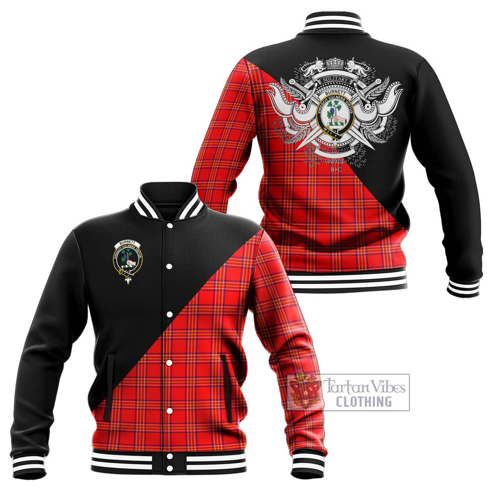 Burnett Modern Tartan Baseball Jacket with Family Crest and Military Logo Style Unisex - Tartanvibesclothing Shop