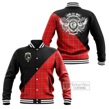 Burnett Modern Tartan Baseball Jacket with Family Crest and Military Logo Style Unisex - Tartanvibesclothing Shop