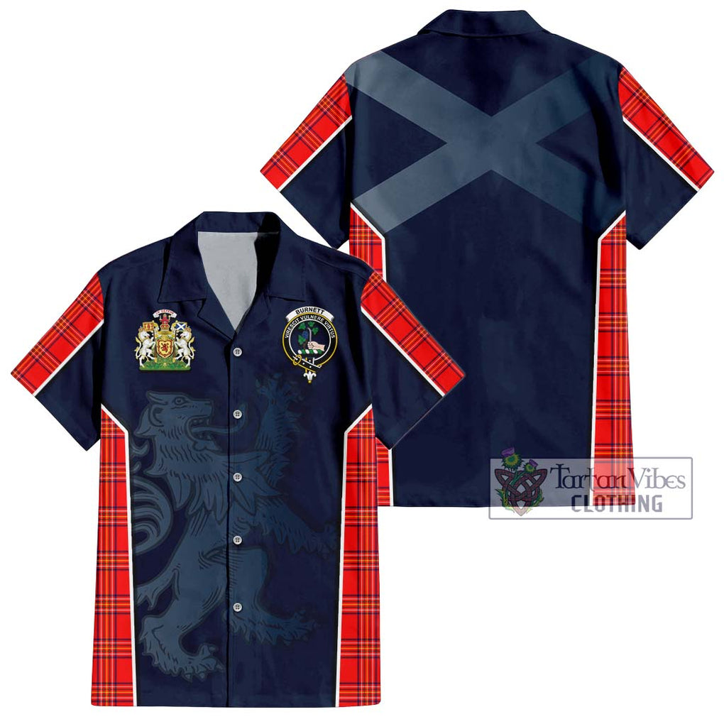 Burnett Modern Tartan Short Sleeve Button Shirt with Family Crest and Lion Rampant Vibes Sport Style Kid - Tartan Vibes Clothing