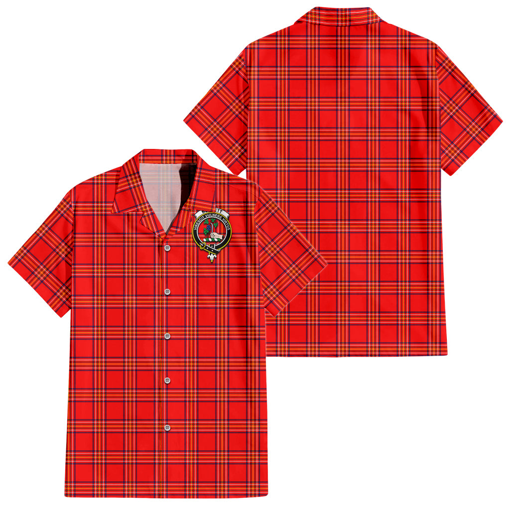 Burnett Modern Tartan Short Sleeve Button Down Shirt with Family Crest