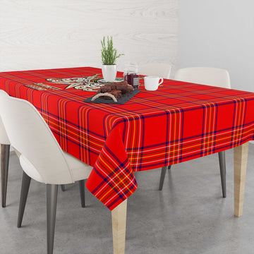 Burnett Modern Tartan Tablecloth with Clan Crest and the Golden Sword of Courageous Legacy