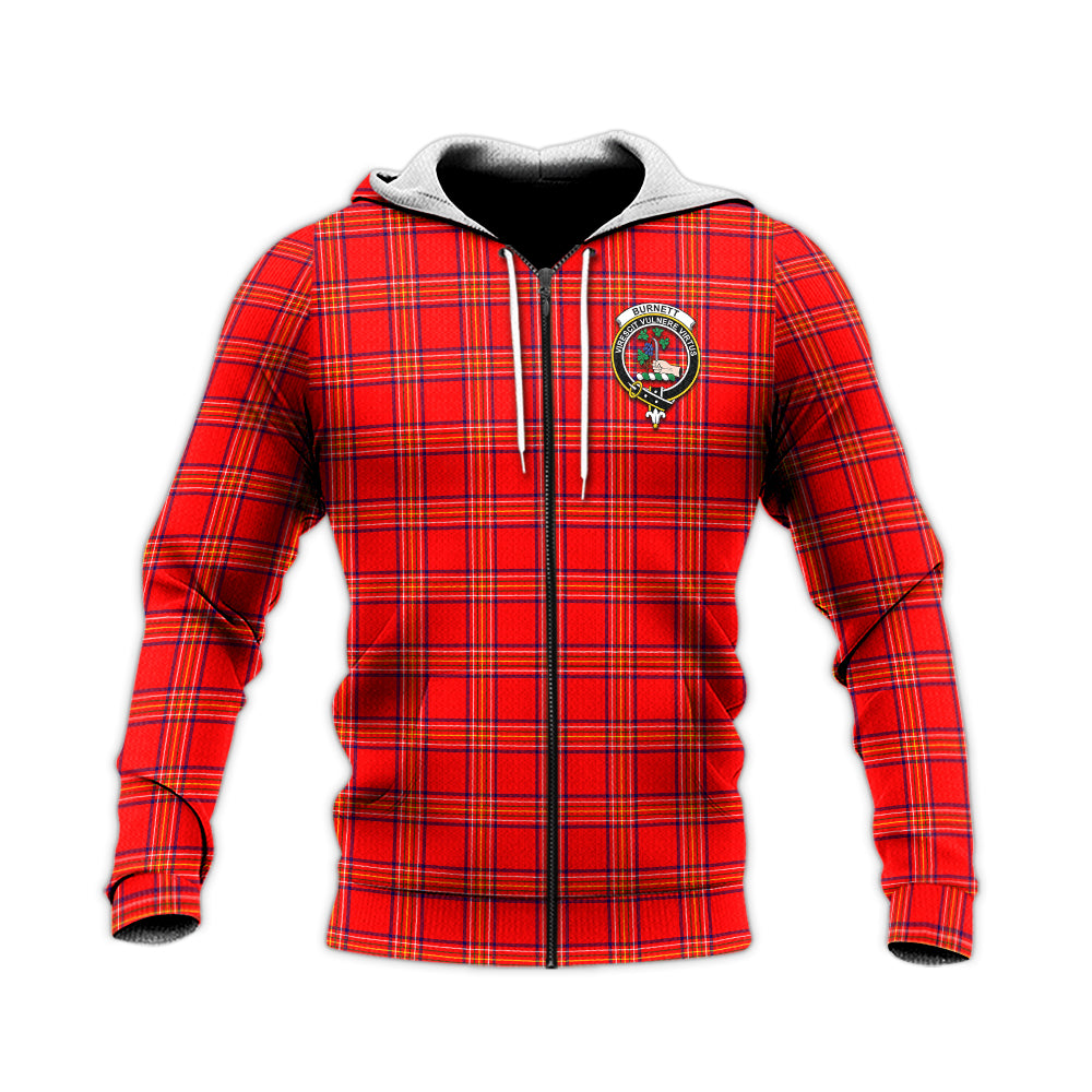 Burnett Modern Tartan Knitted Hoodie with Family Crest Unisex Knitted Zip Hoodie