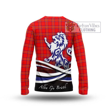 Burnett Modern Tartan Long Sleeve T-Shirt with Alba Gu Brath Regal Lion Emblem - Tartanvibesclothing Shop