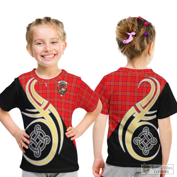Burnett Modern Tartan Kid T-Shirt with Family Crest and Celtic Symbol Style - Tartan Vibes Clothing