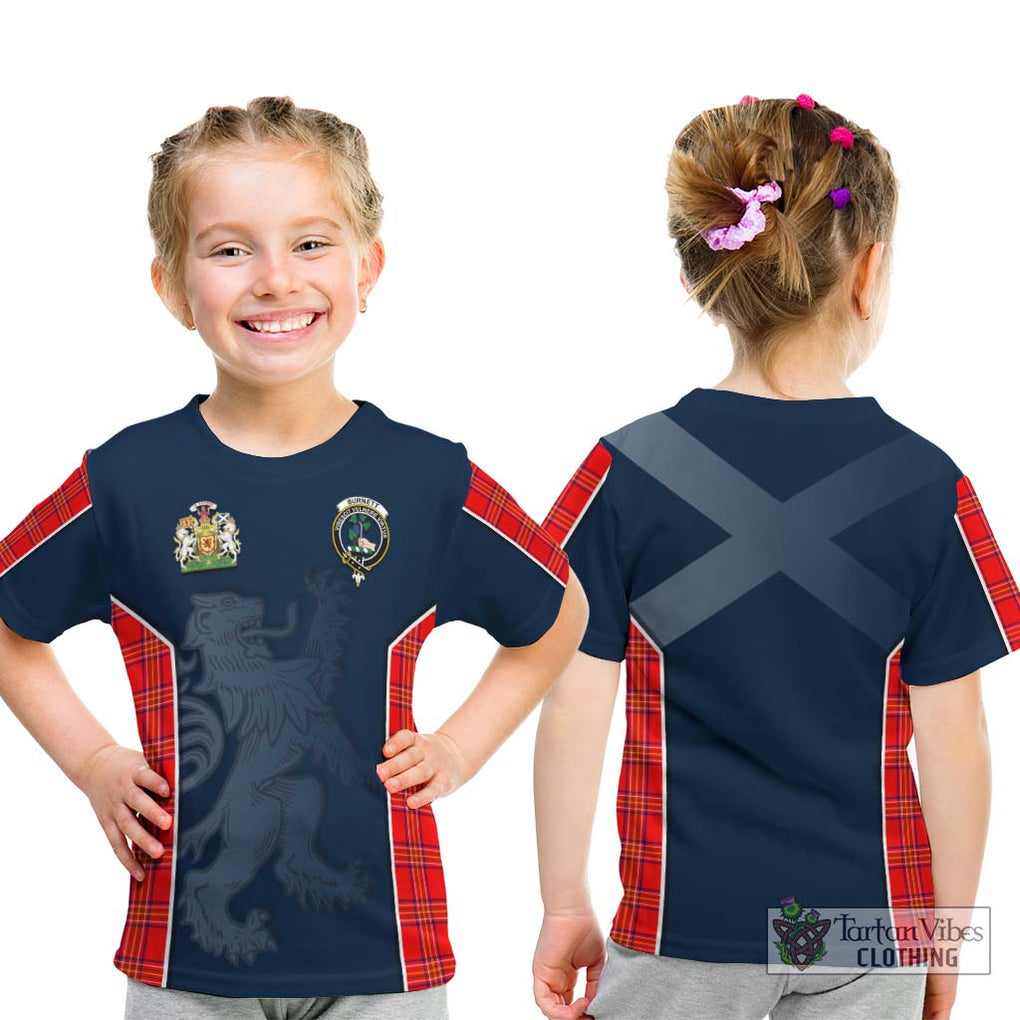 Burnett Modern Tartan Kid T-Shirt with Family Crest and Lion Rampant Vibes Sport Style - Tartan Vibes Clothing