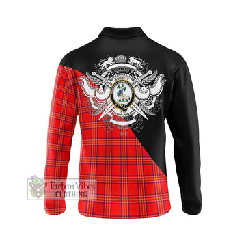 Burnett Tartan Long Sleeve Polo Shirt with Family Crest and Military Logo Style