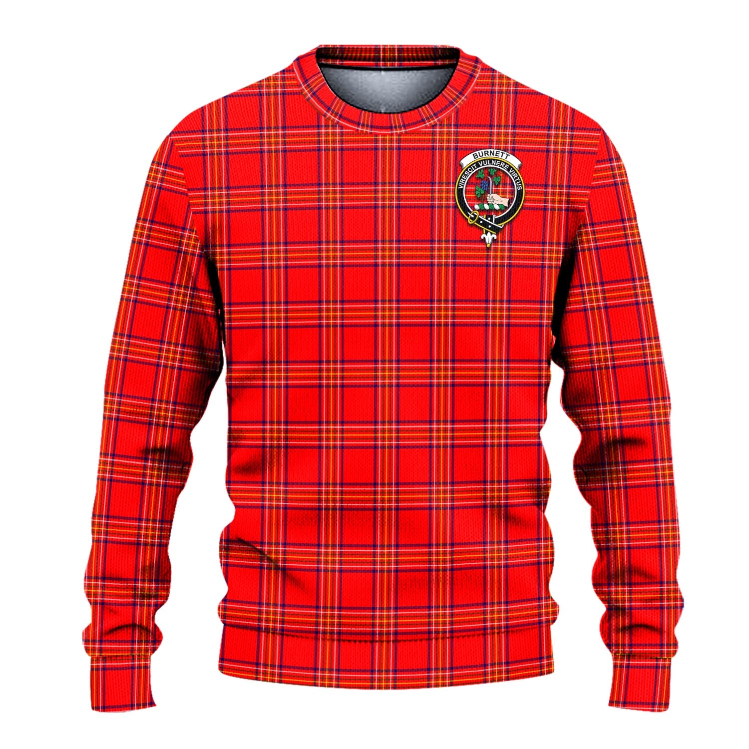 Burnett Modern Tartan Knitted Sweater with Family Crest - Tartanvibesclothing