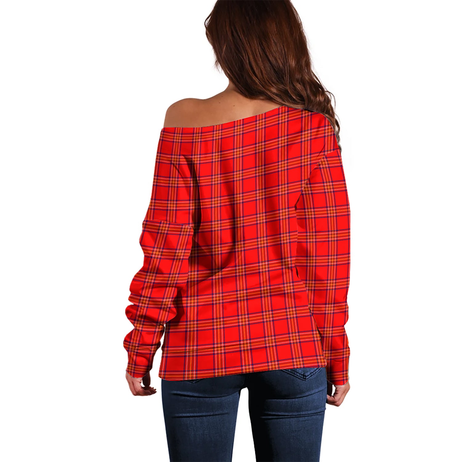 Burnett Modern Tartan Off Shoulder Women Sweater with Family Crest - Tartanvibesclothing