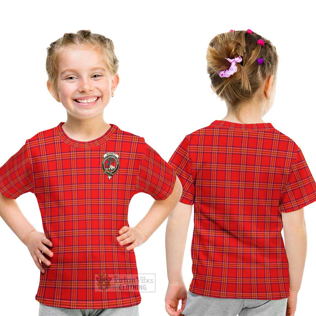 Burnett Modern Tartan Kid T-Shirt with Family Crest - Tartanvibesclothing Shop