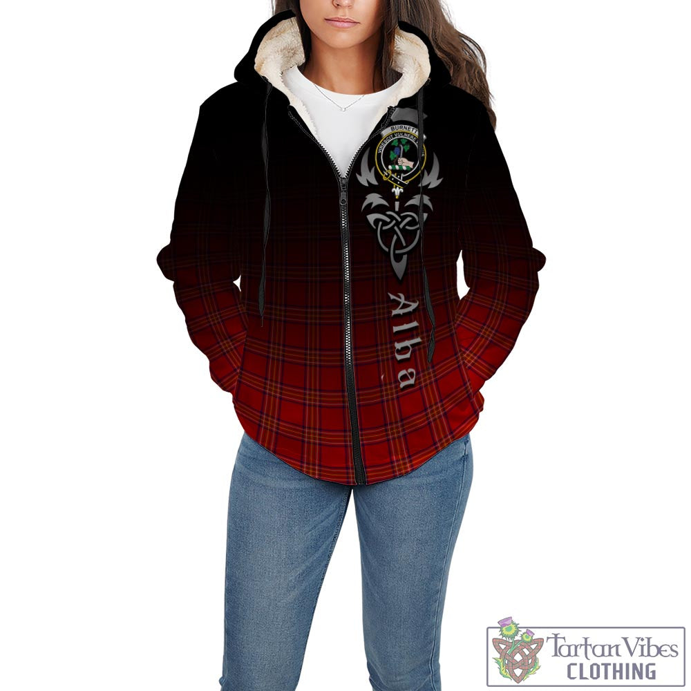 Tartan Vibes Clothing Burnett Modern Tartan Sherpa Hoodie Featuring Alba Gu Brath Family Crest Celtic Inspired