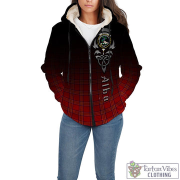 Burnett Tartan Sherpa Hoodie Featuring Alba Gu Brath Family Crest Celtic Inspired
