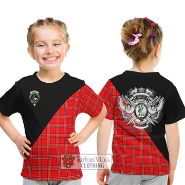 Burnett Modern Tartan Kid T-Shirt with Family Crest and Military Logo Style - Tartanvibesclothing Shop