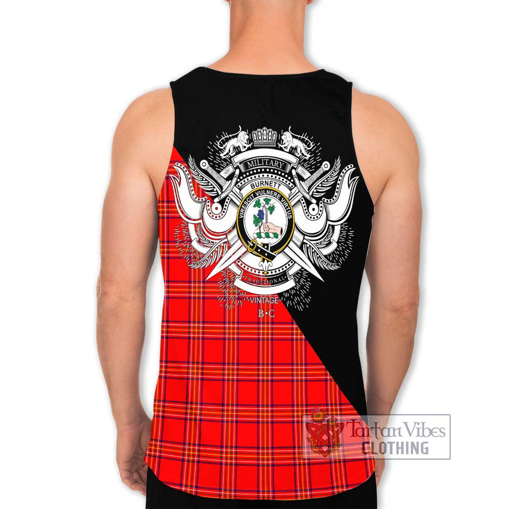 Burnett Modern Tartan Men's Tank Top with Family Crest and Military Logo Style - Tartanvibesclothing Shop