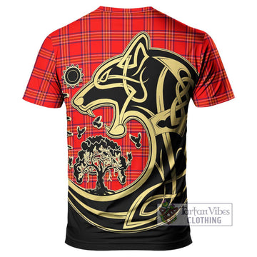 Burnett Tartan T-Shirt with Family Crest Celtic Wolf Style