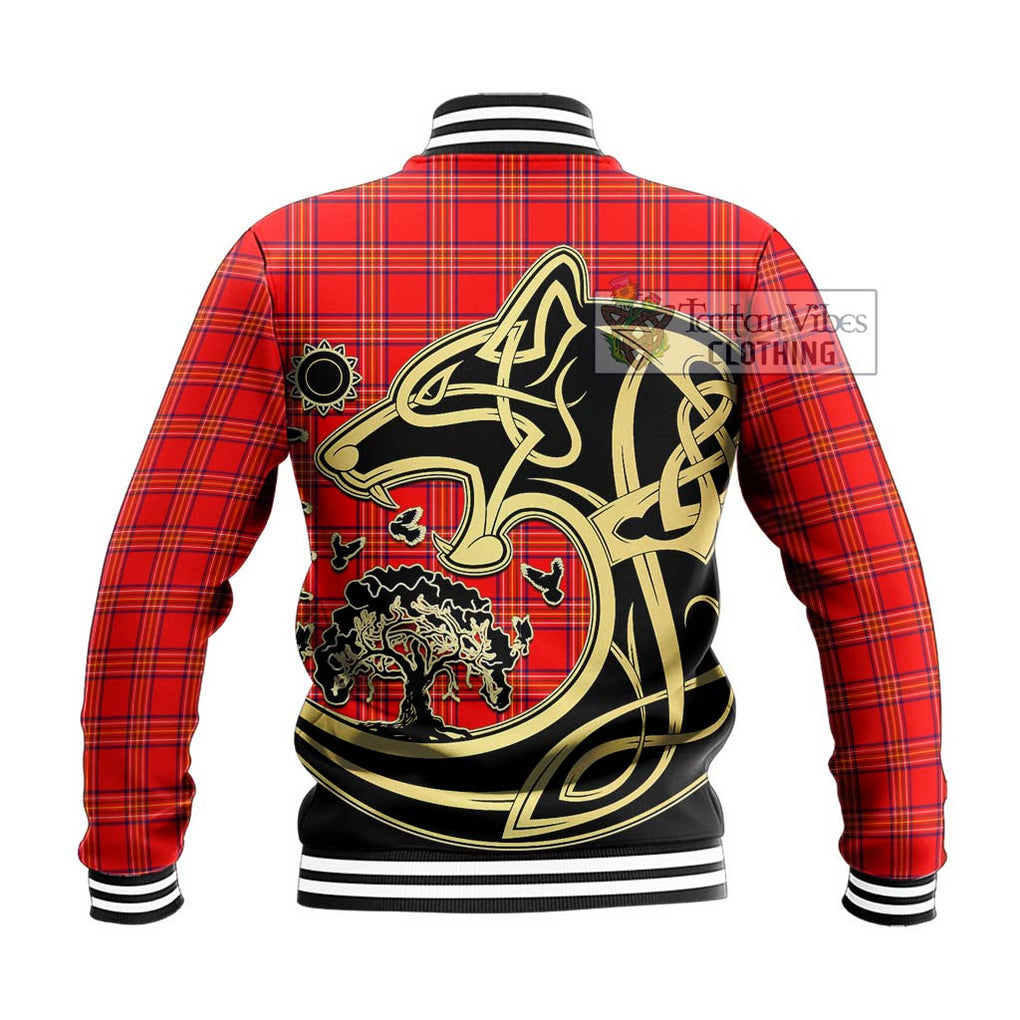 Burnett Modern Tartan Baseball Jacket with Family Crest Celtic Wolf Style - Tartan Vibes Clothing
