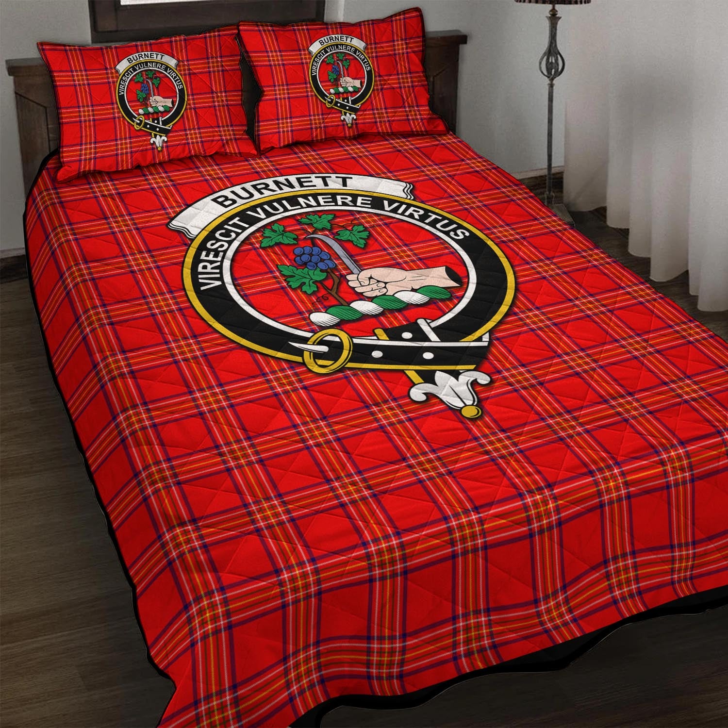 Burnett Modern Tartan Quilt Bed Set with Family Crest - Tartan Vibes Clothing