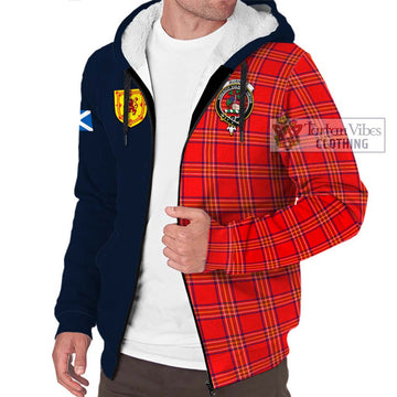 Burnett Tartan Sherpa Hoodie Alba with Scottish Lion Royal Arm Half Style