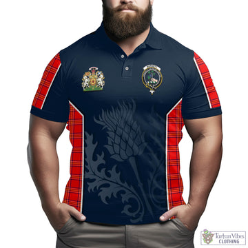 Burnett Tartan Men's Polo Shirt with Family Crest and Scottish Thistle Vibes Sport Style