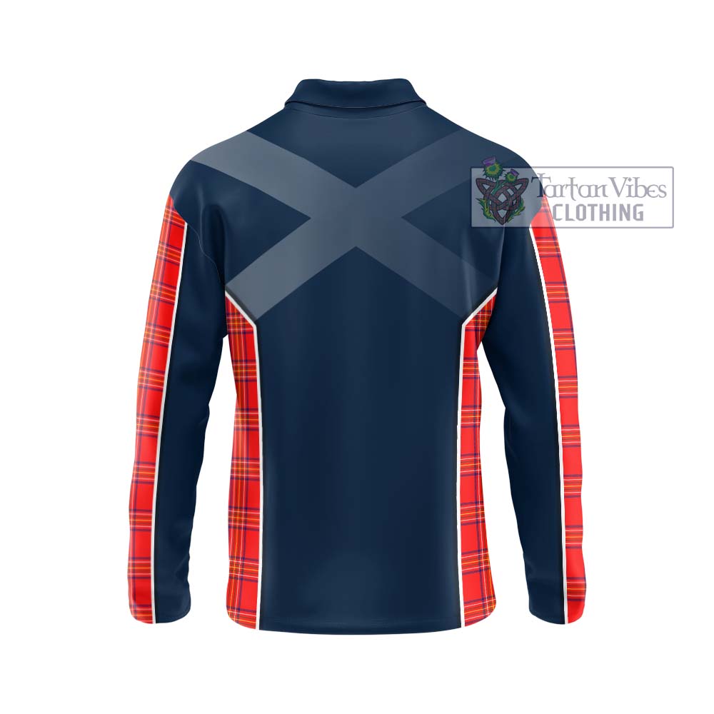Burnett Modern Tartan Long Sleeve Polo Shirt with Family Crest and Lion Rampant Vibes Sport Style - Tartan Vibes Clothing
