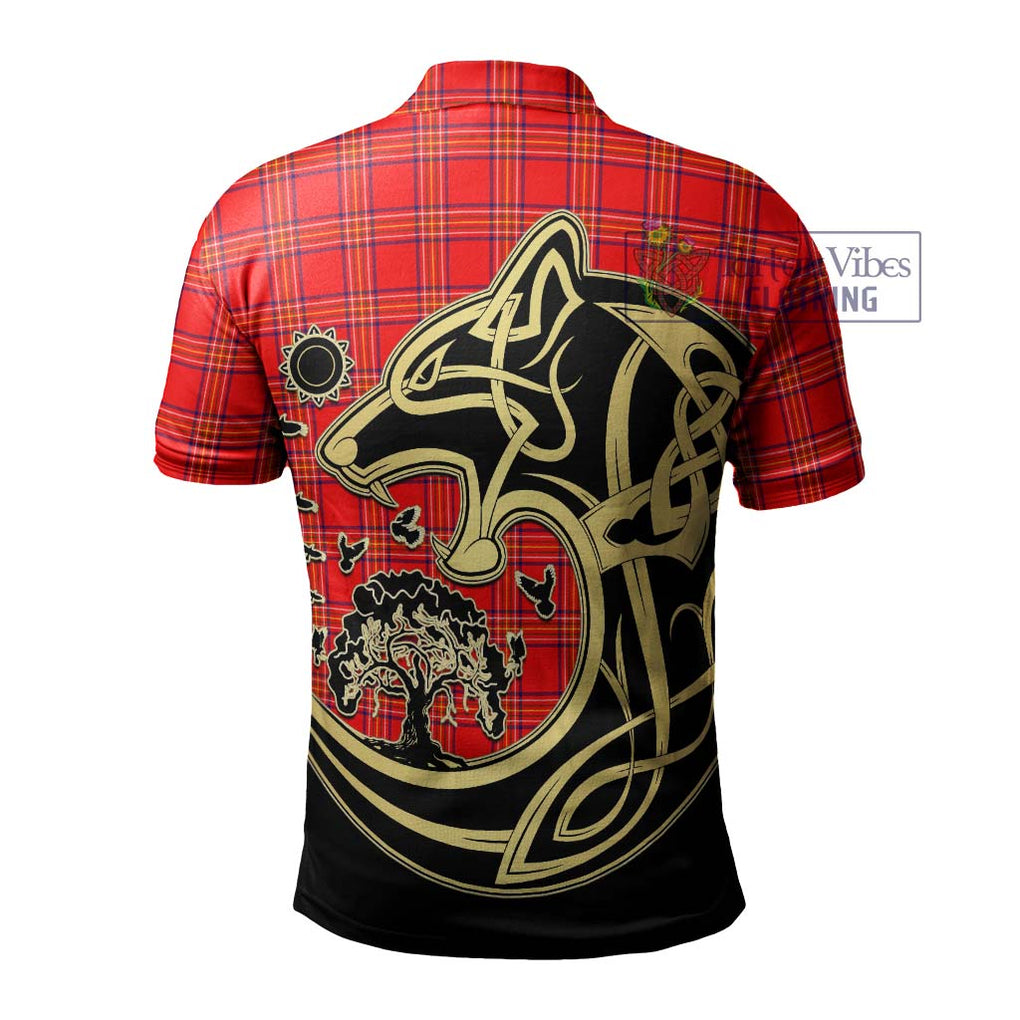 Burnett Modern Tartan Polo Shirt with Family Crest Celtic Wolf Style - Tartanvibesclothing Shop