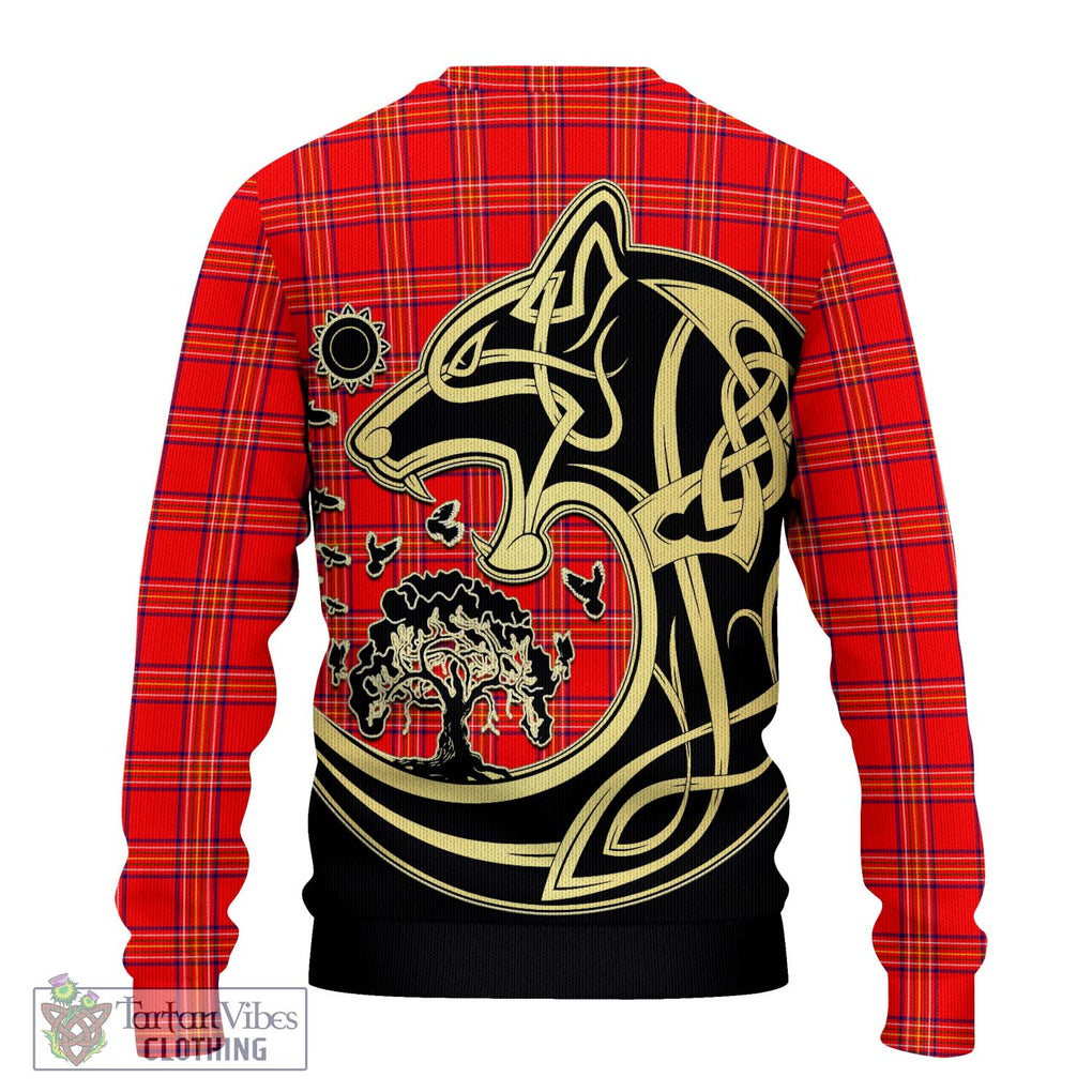 Burnett Modern Tartan Knitted Sweater with Family Crest Celtic Wolf Style - Tartan Vibes Clothing