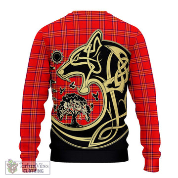 Burnett Modern Tartan Knitted Sweater with Family Crest Celtic Wolf Style - Tartan Vibes Clothing