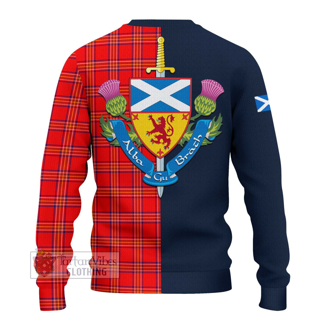 Tartan Vibes Clothing Burnett Modern Tartan Knitted Sweater with Scottish Lion Royal Arm Half Style