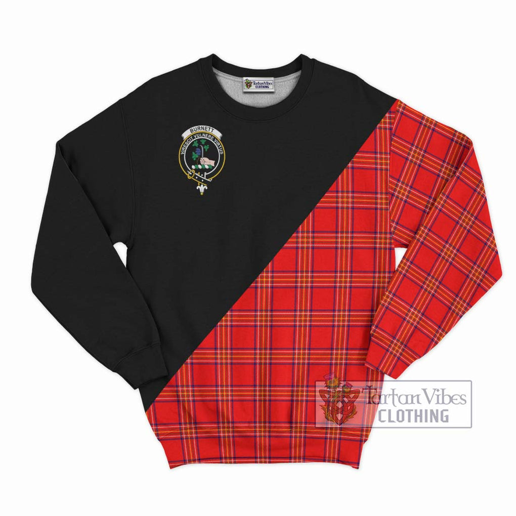 Burnett Modern Tartan Sweatshirt with Family Crest and Military Logo Style - Tartanvibesclothing Shop