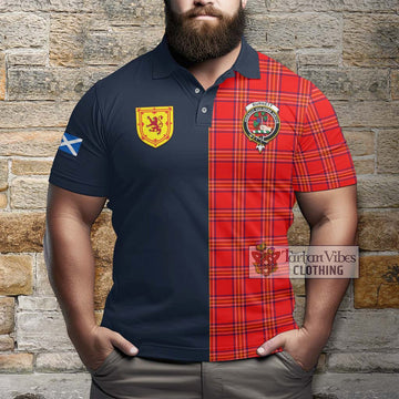 Burnett Tartan Polo Shirt Alba with Scottish Lion Royal Arm Half Style
