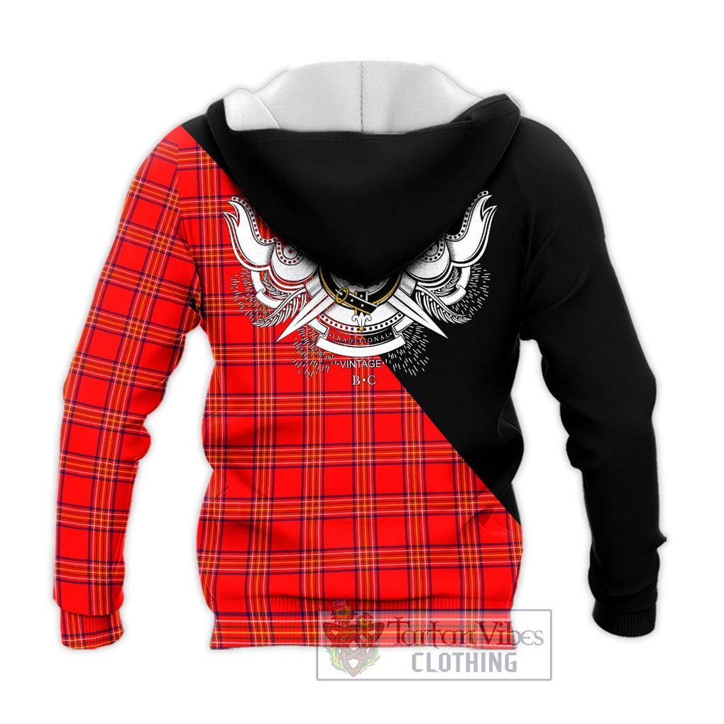 Burnett Modern Tartan Knitted Hoodie with Family Crest and Military Logo Style - Tartanvibesclothing Shop