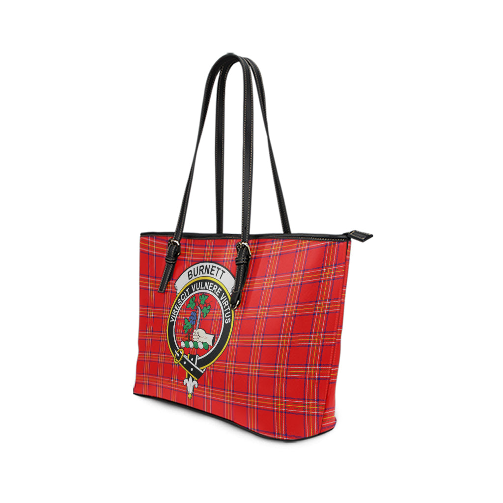 Burnett Tartan Leather Tote Bag with Family Crest - Tartan Vibes Clothing