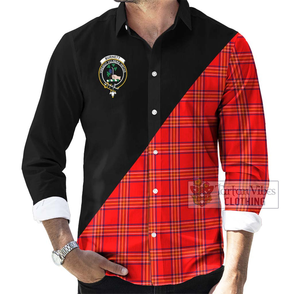 Burnett Modern Tartan Long Sleeve Button Shirt with Family Crest and Military Logo Style - Tartanvibesclothing Shop