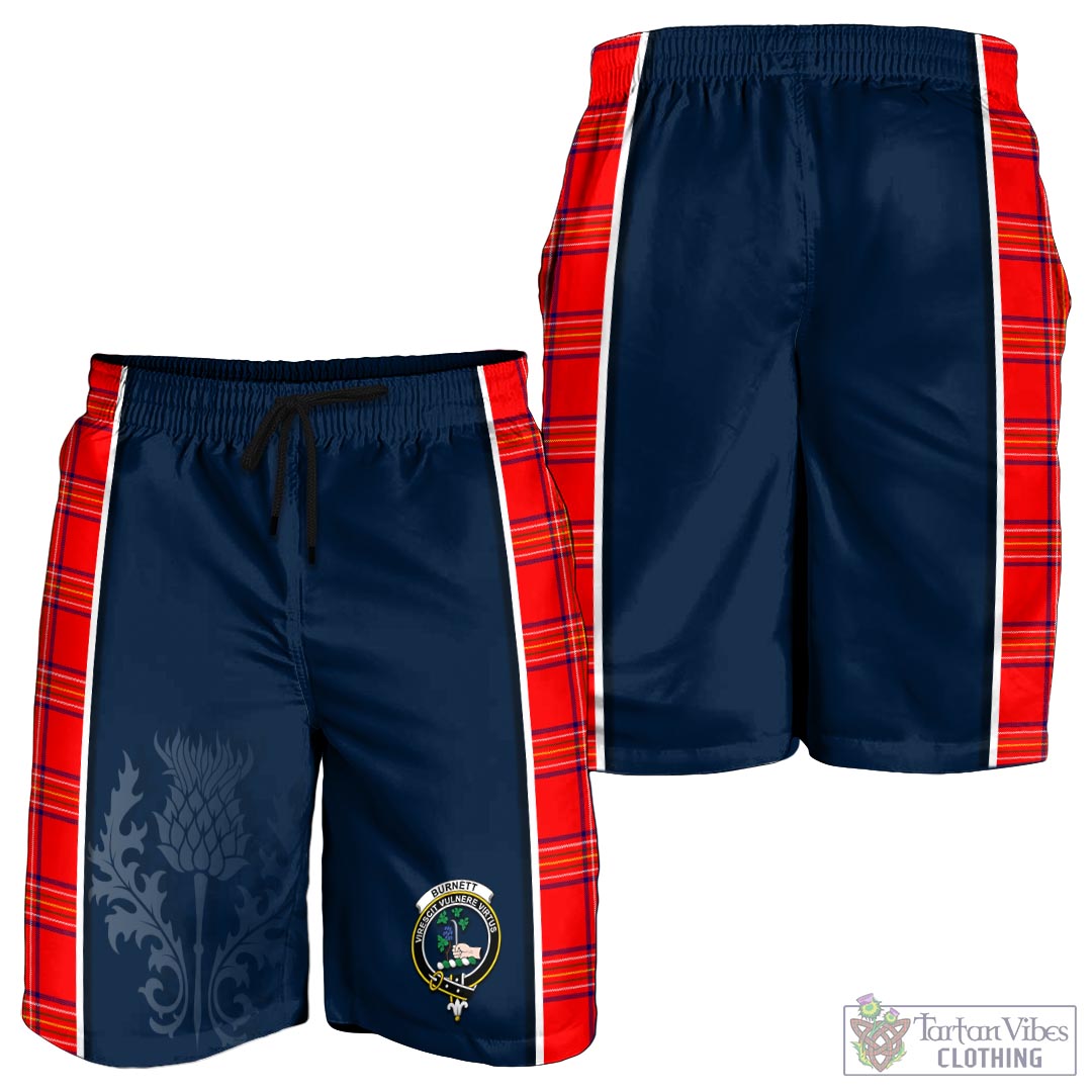 Tartan Vibes Clothing Burnett Modern Tartan Men's Shorts with Family Crest and Scottish Thistle Vibes Sport Style