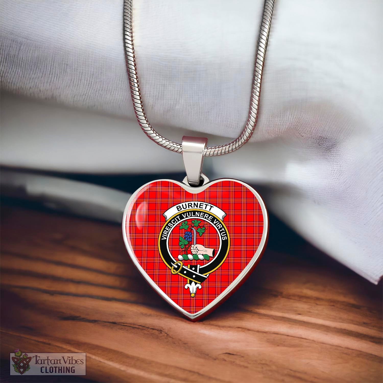 Tartan Vibes Clothing Burnett Modern Tartan Heart Necklace with Family Crest