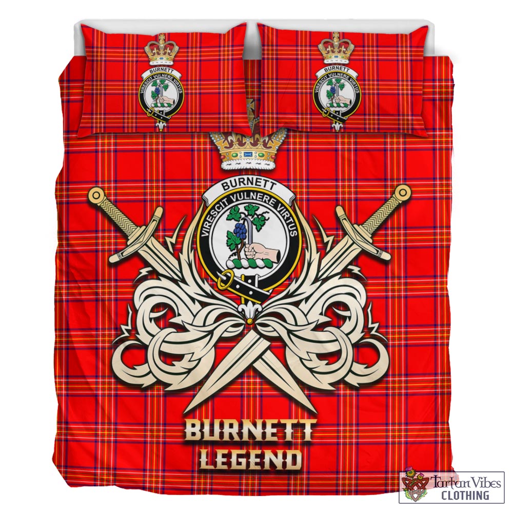 Tartan Vibes Clothing Burnett Modern Tartan Bedding Set with Clan Crest and the Golden Sword of Courageous Legacy