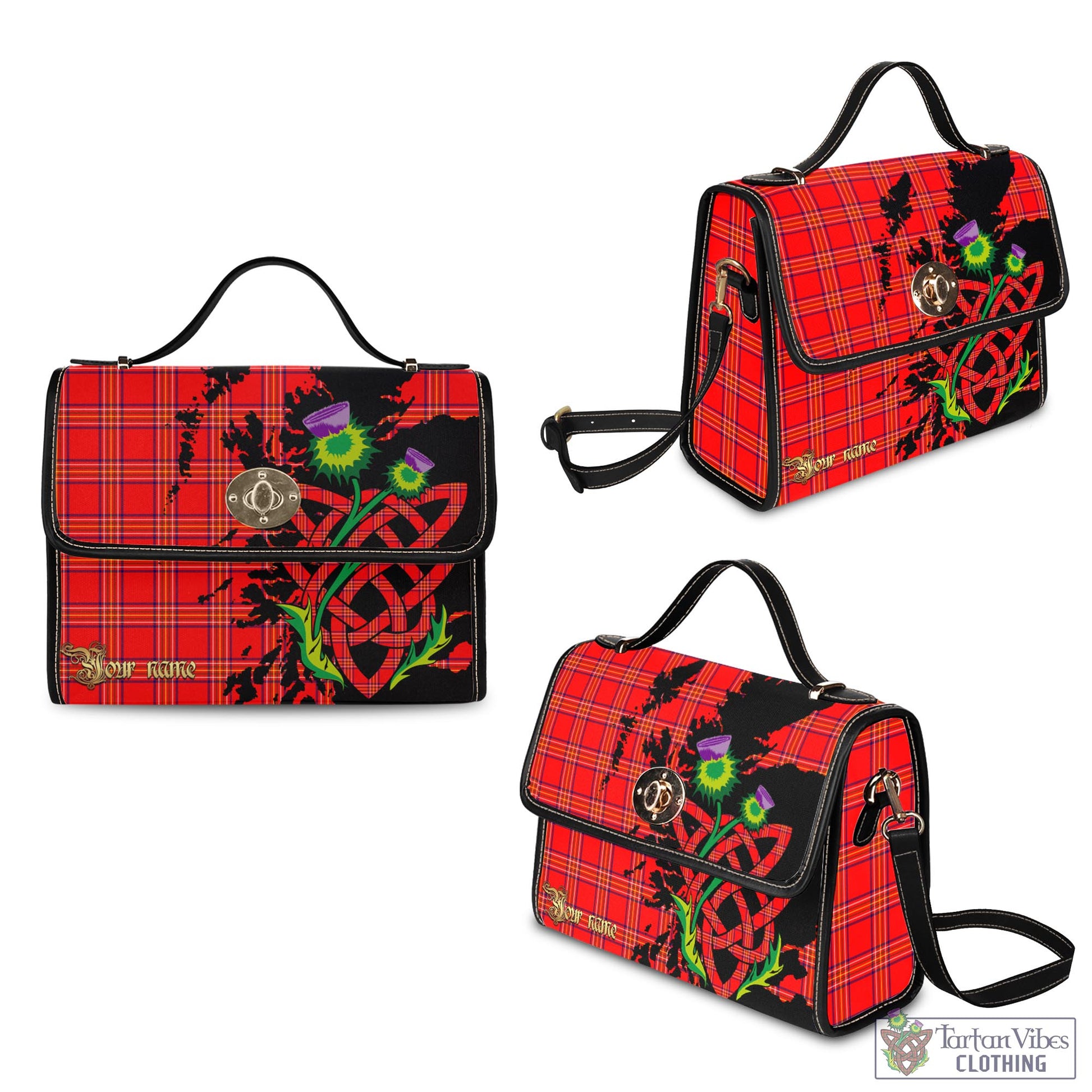 Tartan Vibes Clothing Burnett Modern Tartan Waterproof Canvas Bag with Scotland Map and Thistle Celtic Accents