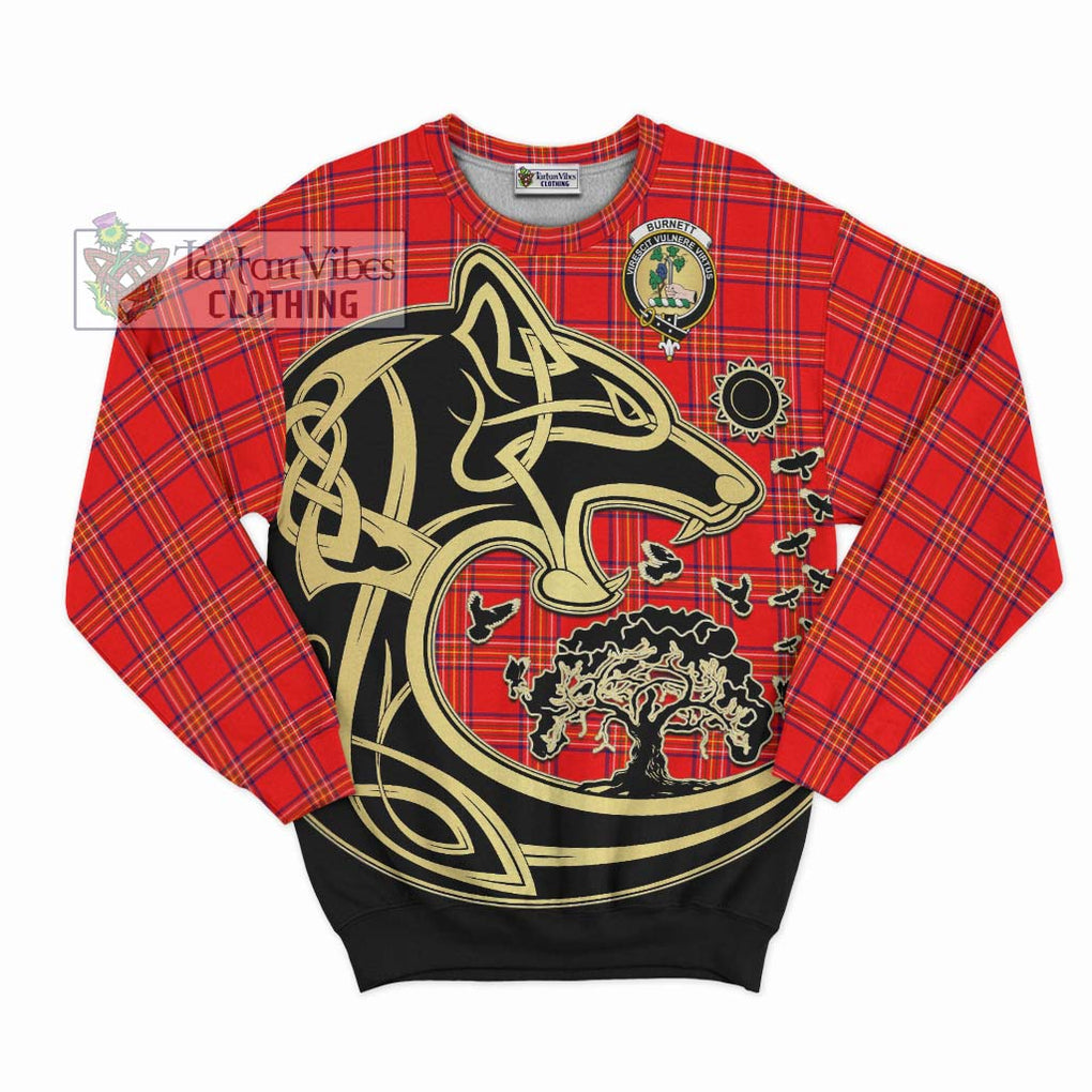 Burnett Modern Tartan Sweatshirt with Family Crest Celtic Wolf Style - Tartan Vibes Clothing