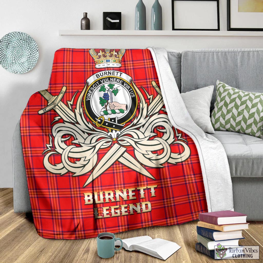 Tartan Vibes Clothing Burnett Modern Tartan Blanket with Clan Crest and the Golden Sword of Courageous Legacy