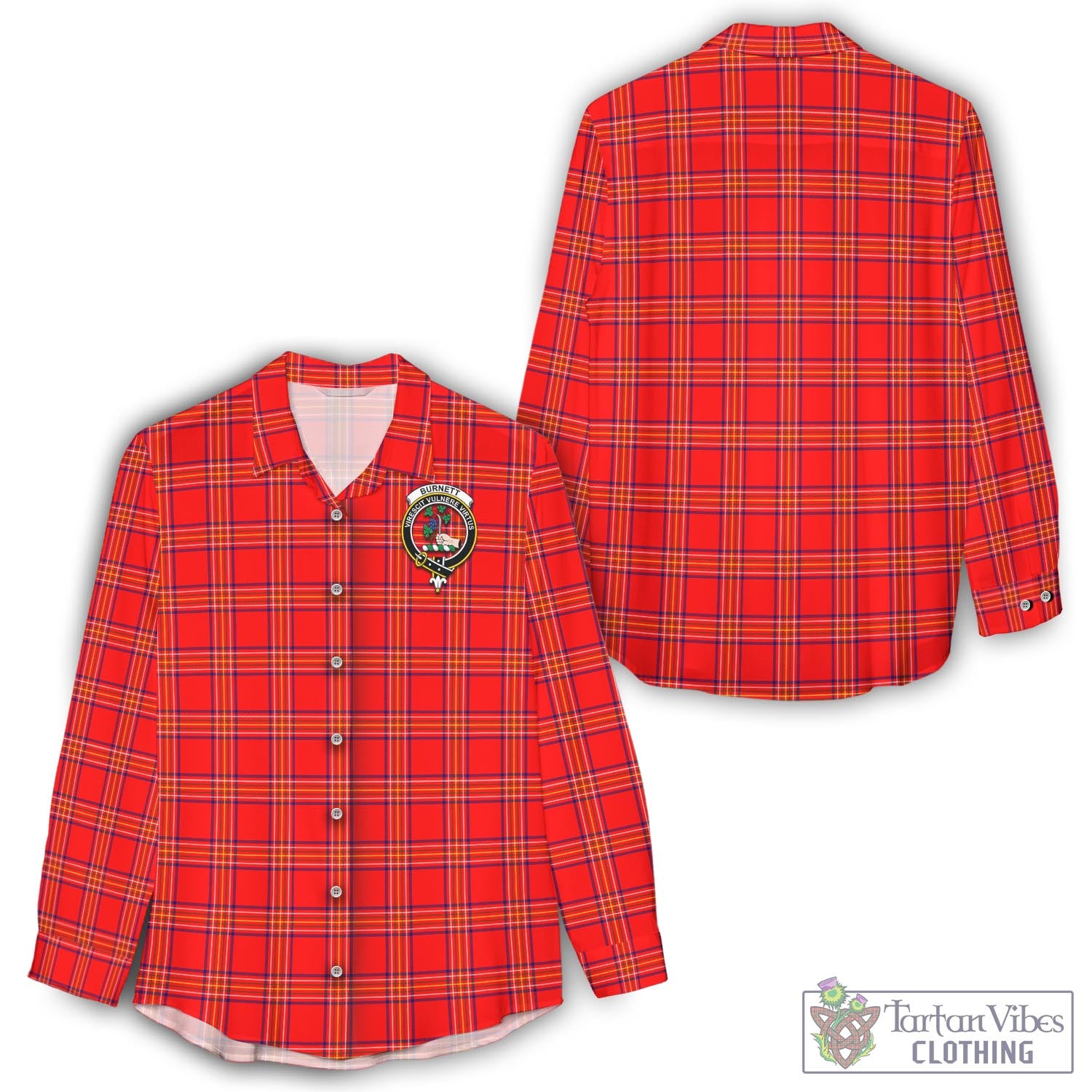 Tartan Vibes Clothing Burnett Modern Tartan Womens Casual Shirt with Family Crest