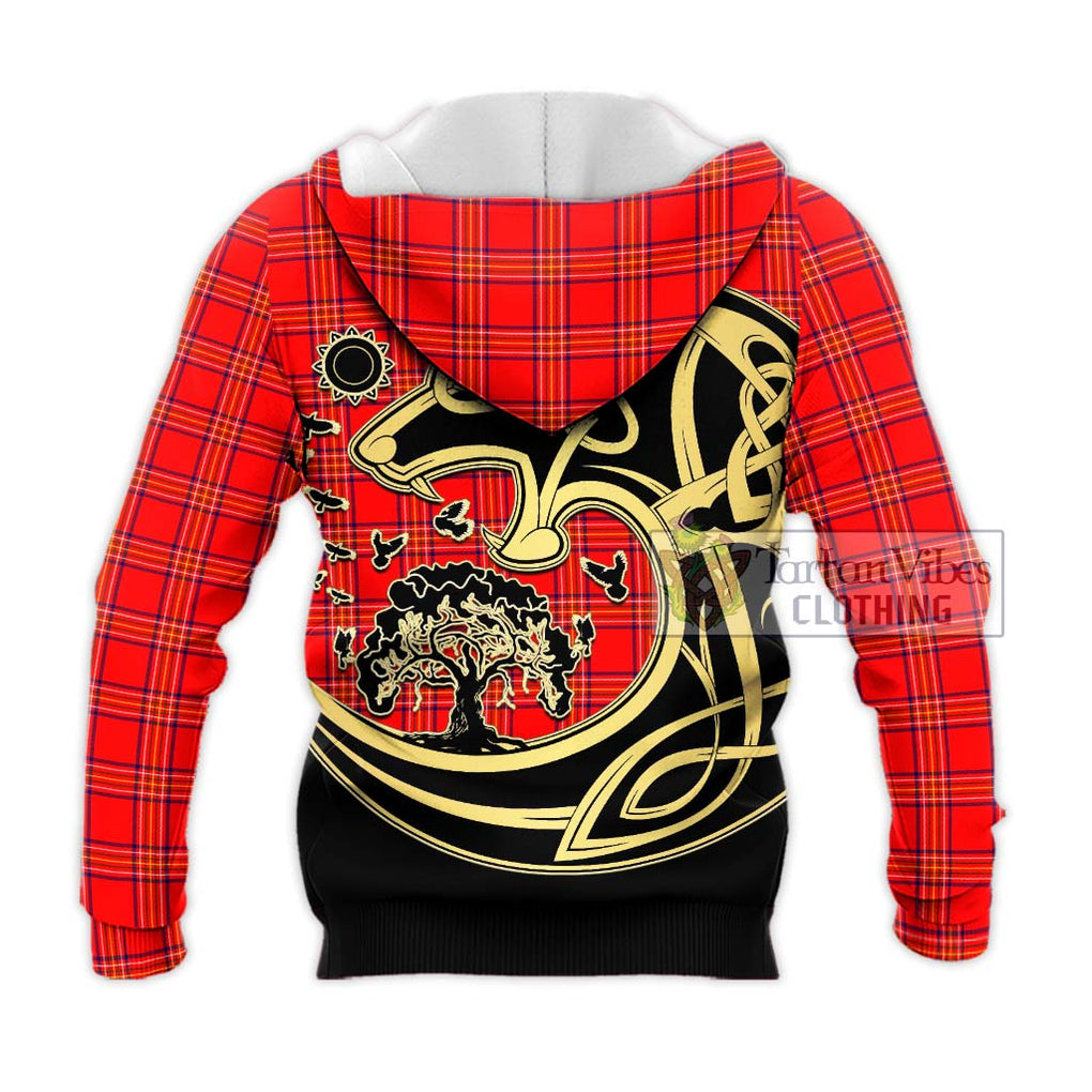 Burnett Modern Tartan Knitted Hoodie with Family Crest Celtic Wolf Style - Tartan Vibes Clothing