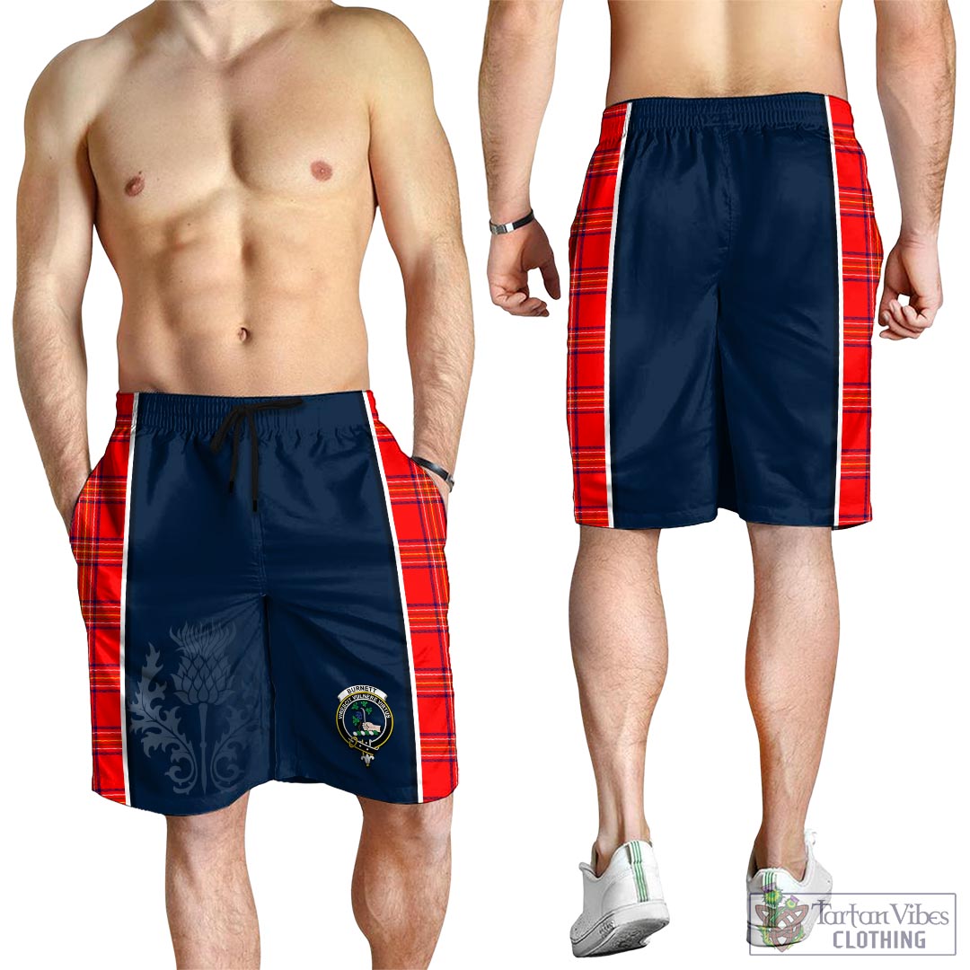 Tartan Vibes Clothing Burnett Modern Tartan Men's Shorts with Family Crest and Scottish Thistle Vibes Sport Style