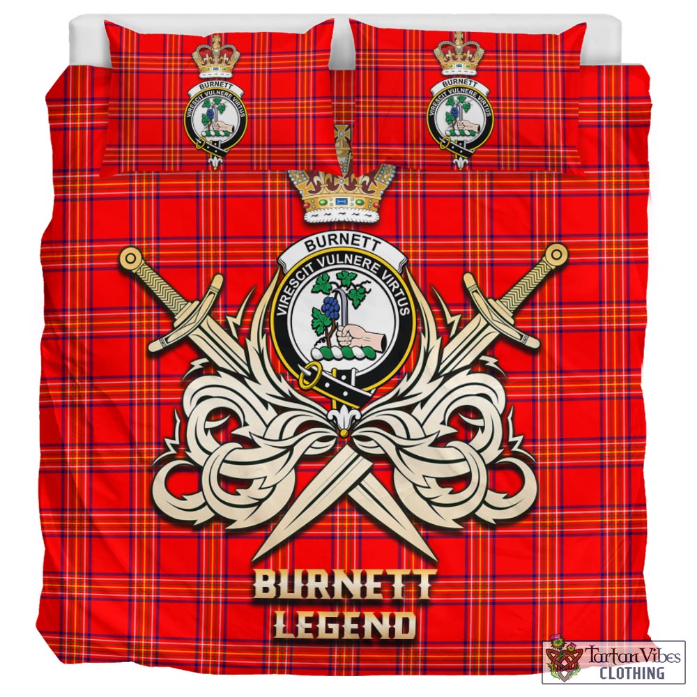 Tartan Vibes Clothing Burnett Modern Tartan Bedding Set with Clan Crest and the Golden Sword of Courageous Legacy