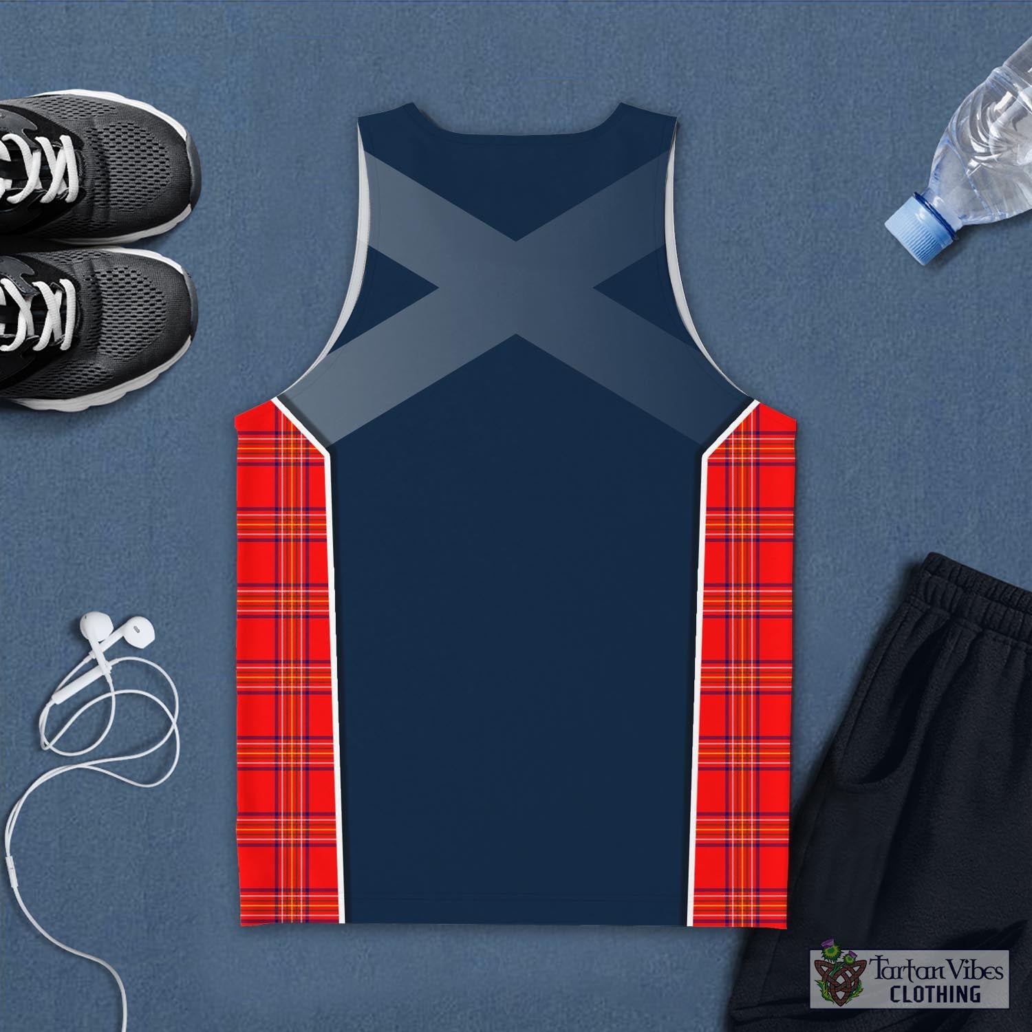 Tartan Vibes Clothing Burnett Modern Tartan Men's Tanks Top with Family Crest and Scottish Thistle Vibes Sport Style