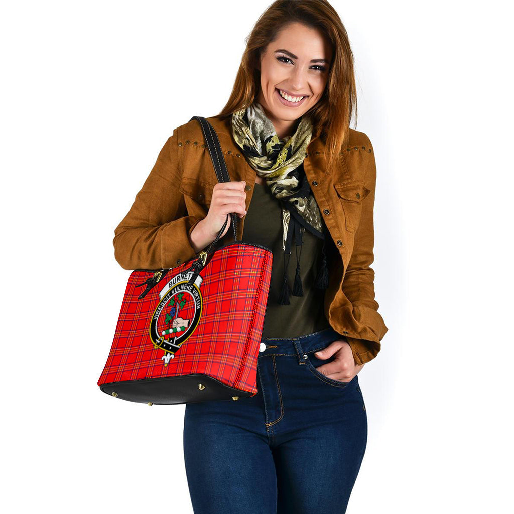 Burnett Tartan Leather Tote Bag with Family Crest - Tartan Vibes Clothing