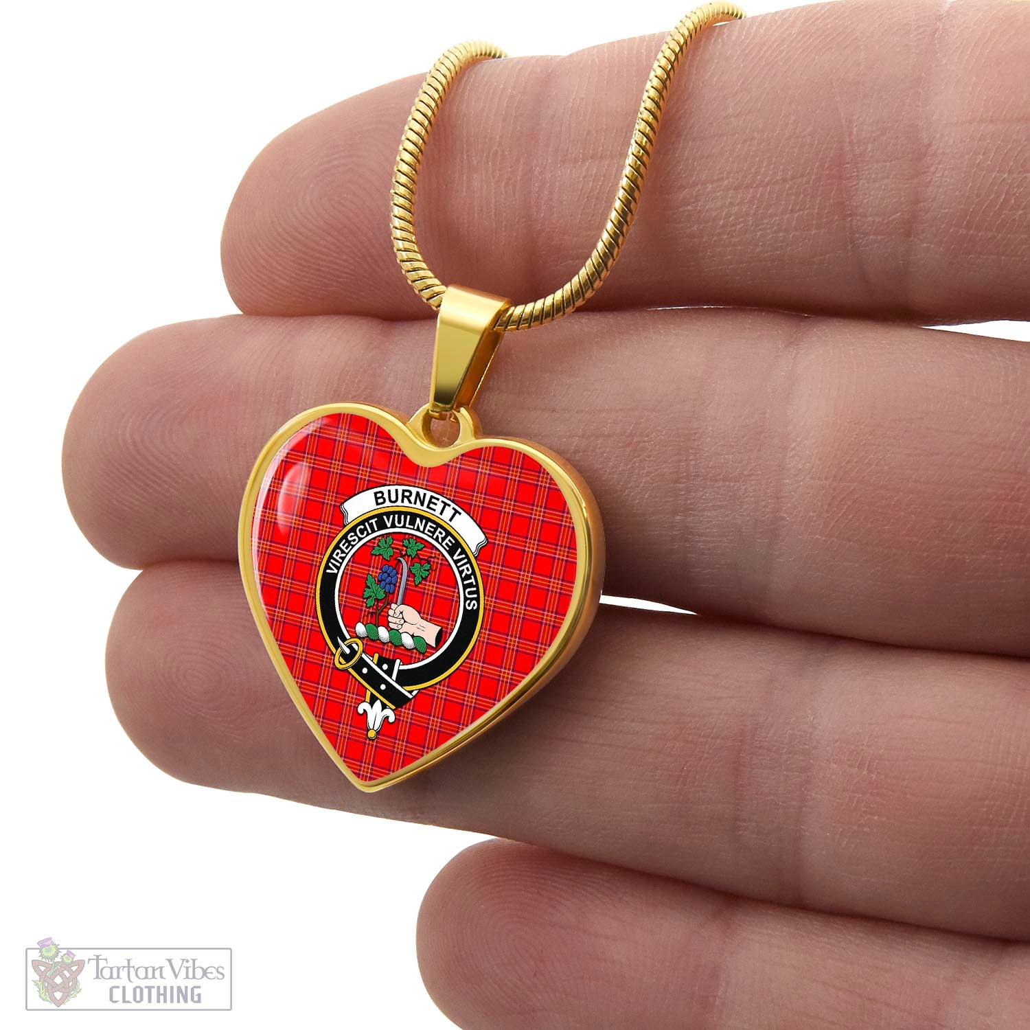 Tartan Vibes Clothing Burnett Modern Tartan Heart Necklace with Family Crest