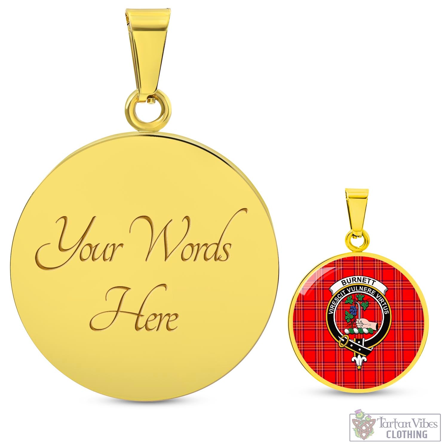 Tartan Vibes Clothing Burnett Modern Tartan Circle Necklace with Family Crest