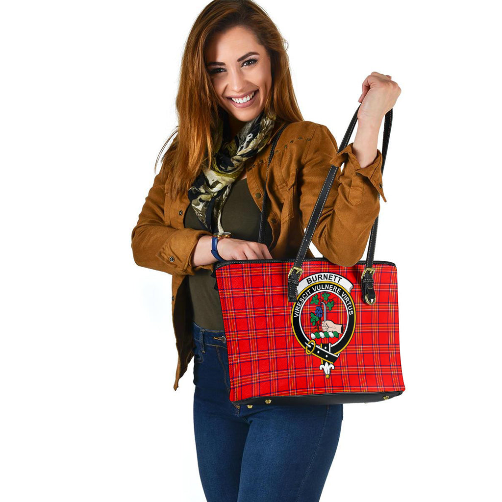 Burnett Tartan Leather Tote Bag with Family Crest - Tartan Vibes Clothing