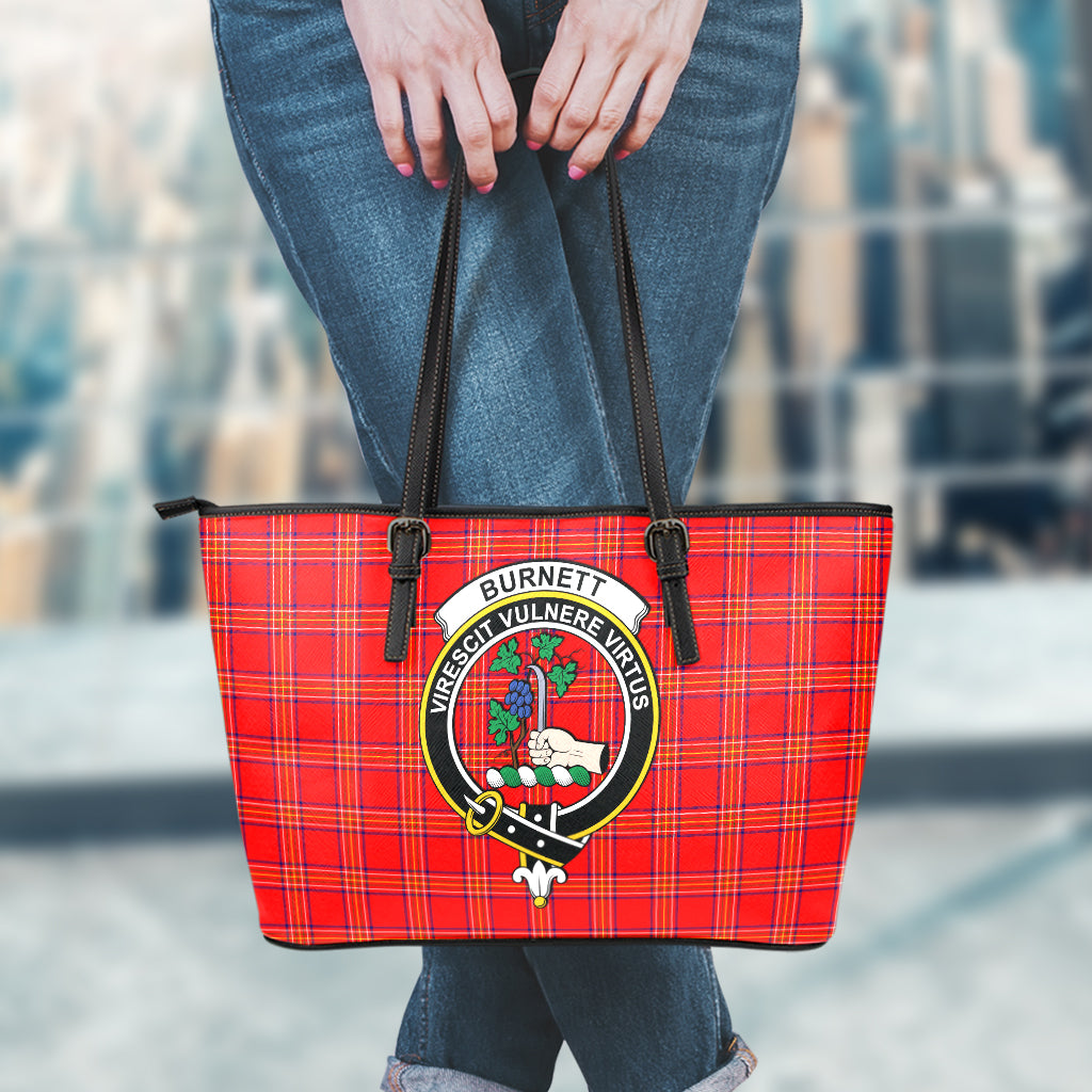 Burnett Tartan Leather Tote Bag with Family Crest - Tartan Vibes Clothing
